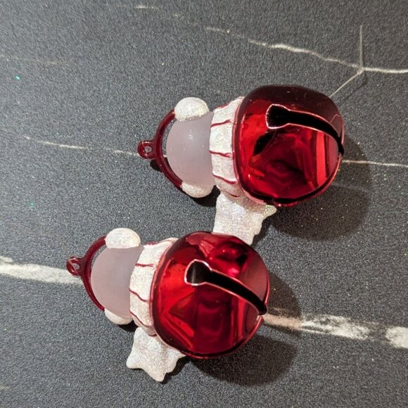 vintage Jingle Buddies Snowman Bell Ornaments Set Of 2 Red Glitter Holiday Fun - Picture 4 of 4